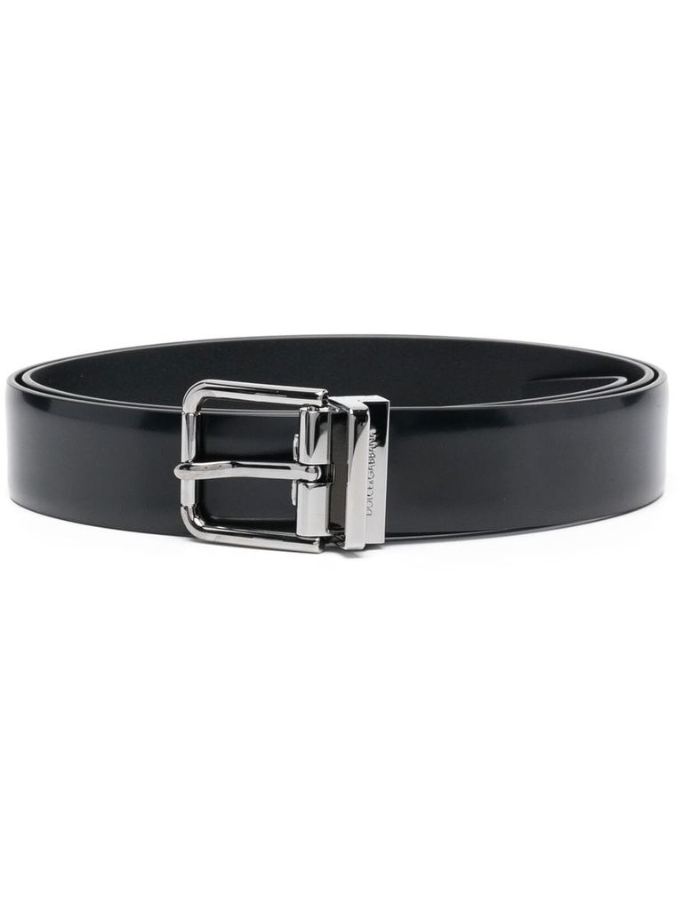 Shop Dolce & Gabbana Calf Leather Belt With Silver Buckle And Logo In Nero