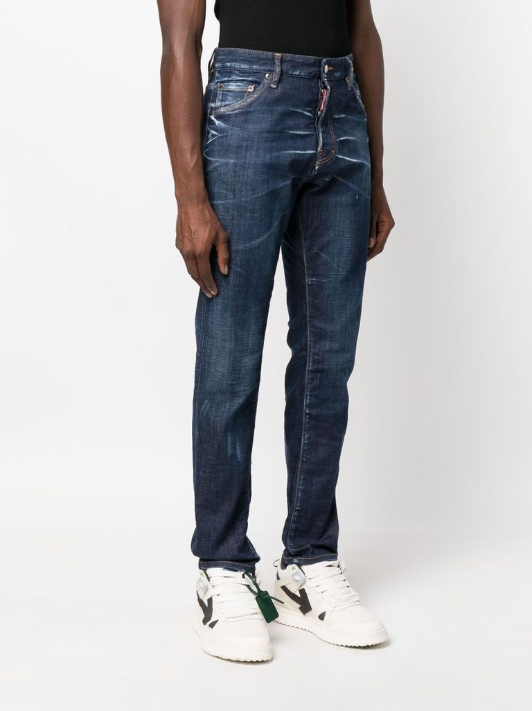 Shop Dsquared2 Slim Stretch Cotton Jeans With Logo Tag In Blu