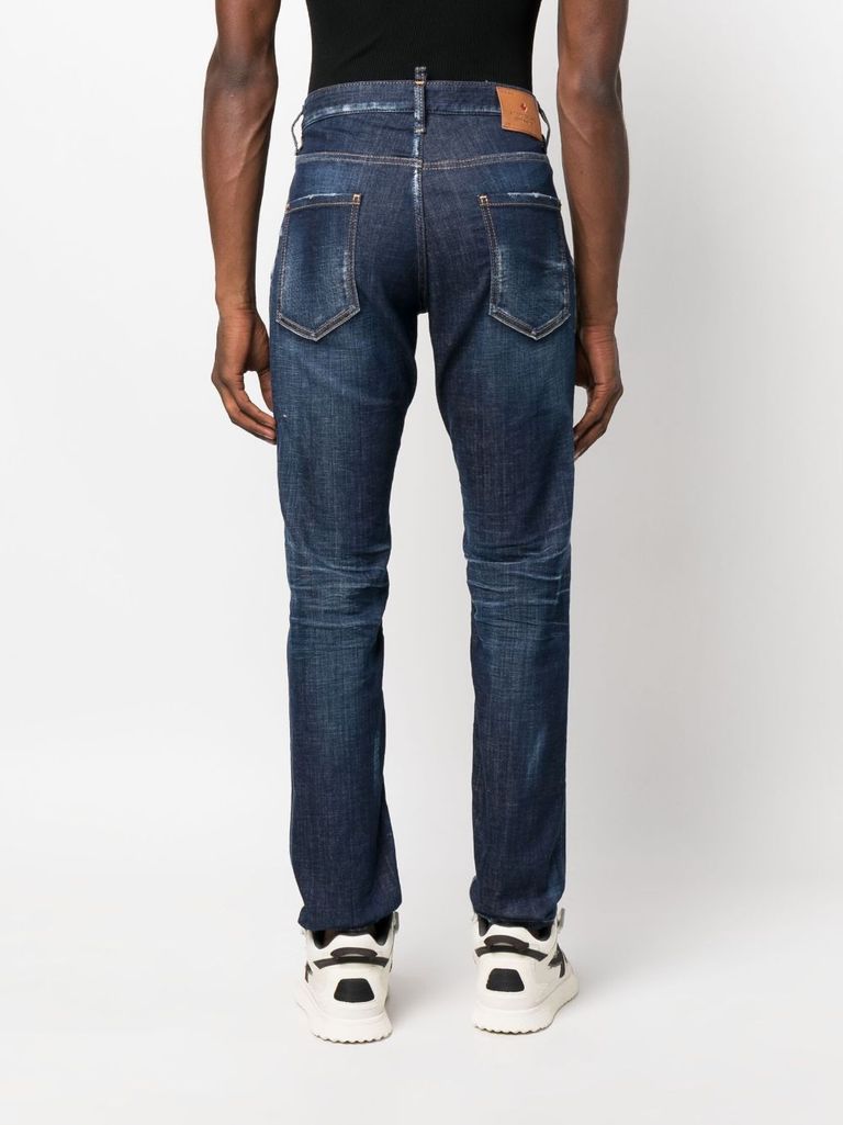 Shop Dsquared2 Slim Stretch Cotton Jeans With Logo Tag In Blu