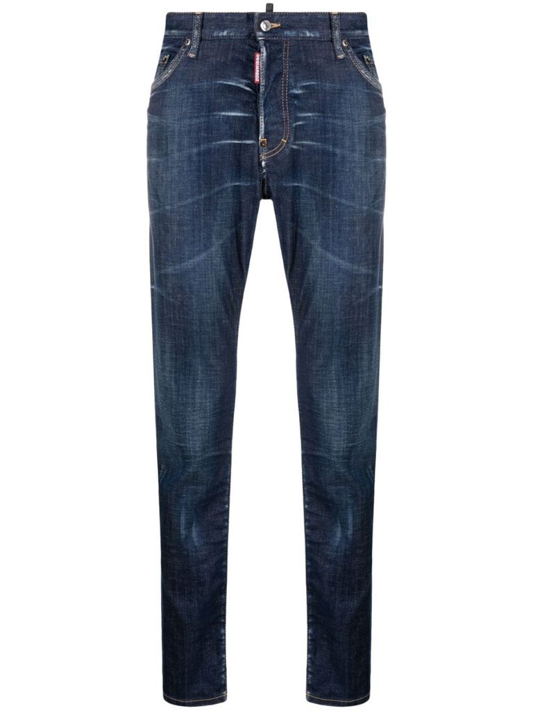 Shop Dsquared2 Slim Stretch Cotton Jeans With Logo Tag In Blu