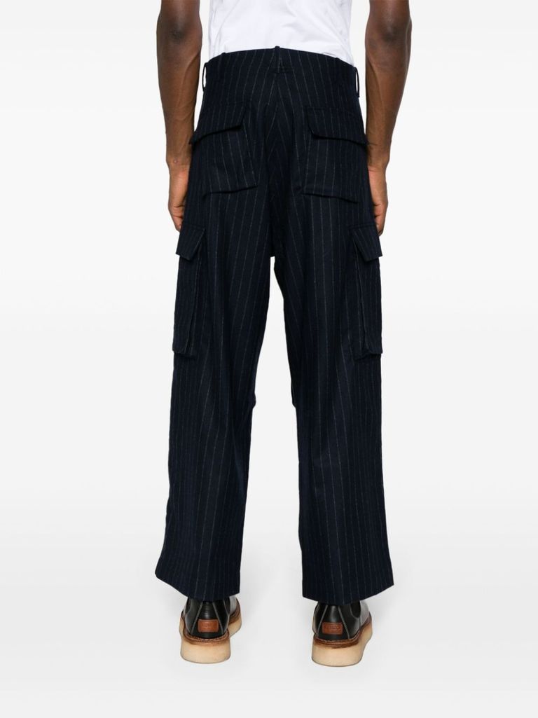 Shop Laneus Cashmere Pants With Striped Texture In Blu