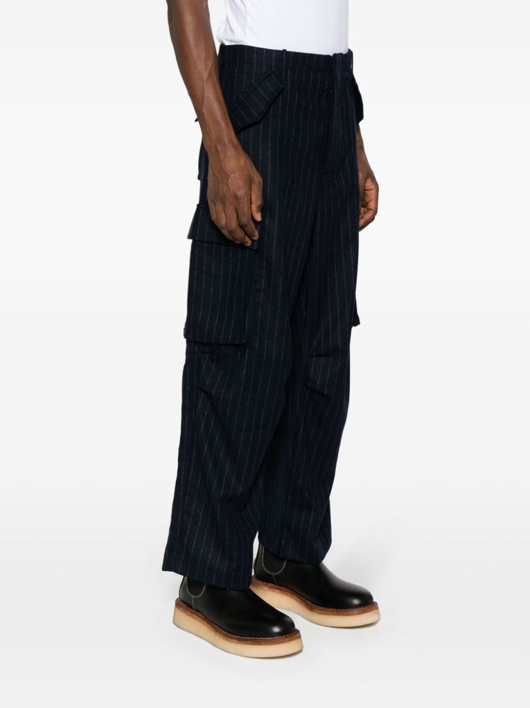 Shop Laneus Cashmere Pants With Striped Texture In Blu