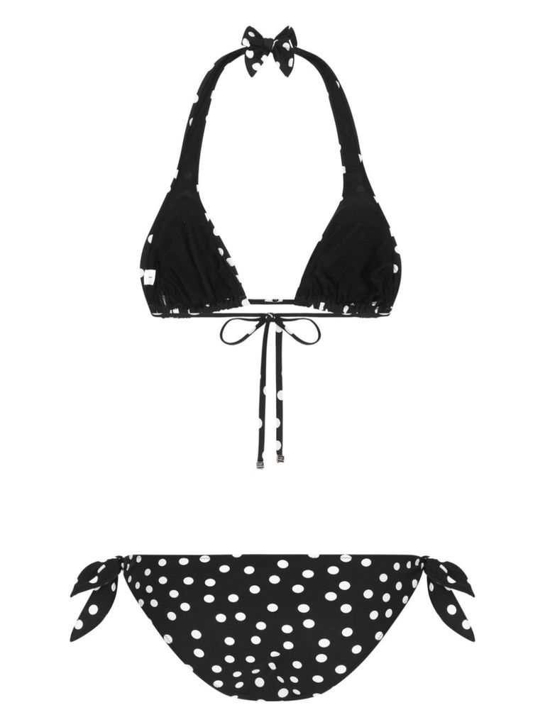 Shop Dolce & Gabbana Polka Dot Bikini Set In Nero