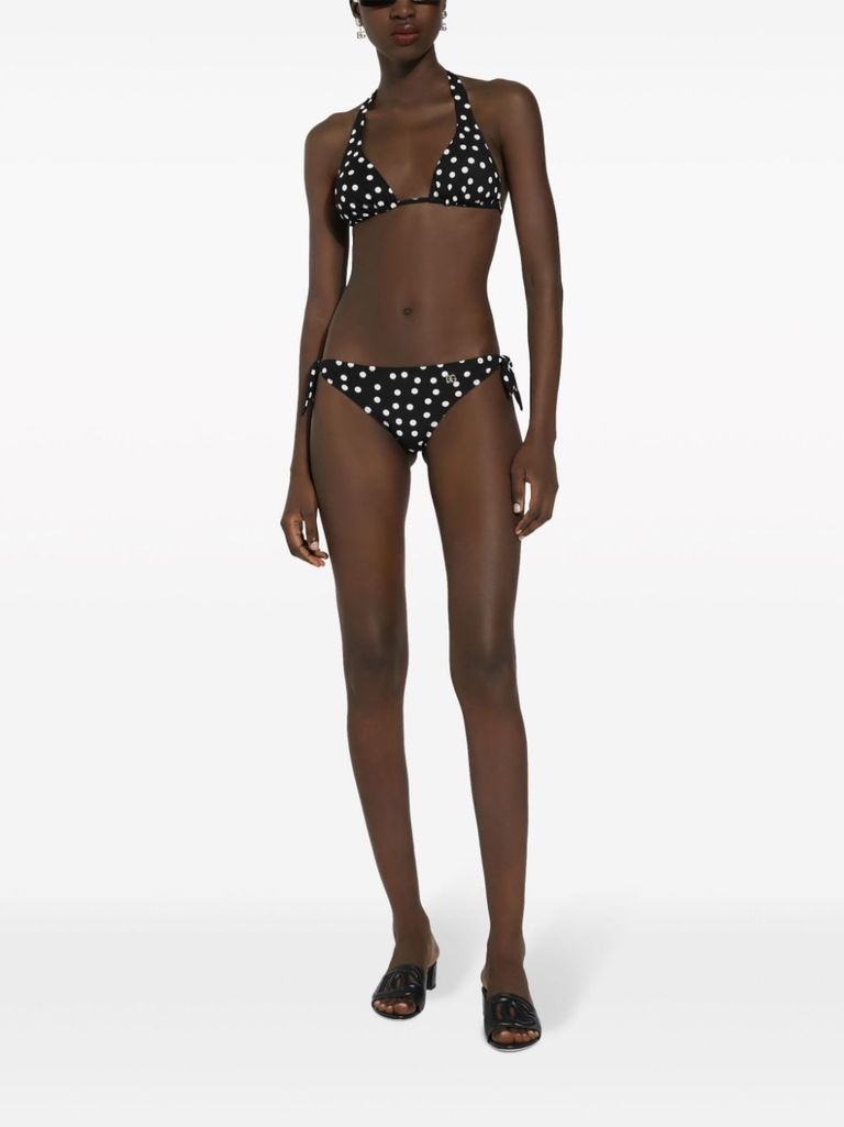 Shop Dolce & Gabbana Polka Dot Bikini Set In Nero