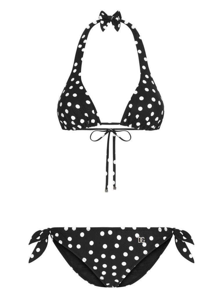 Shop Dolce & Gabbana Polka Dot Bikini Set In Nero