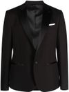 Single-breasted viscose blend blazer with glossy lapels