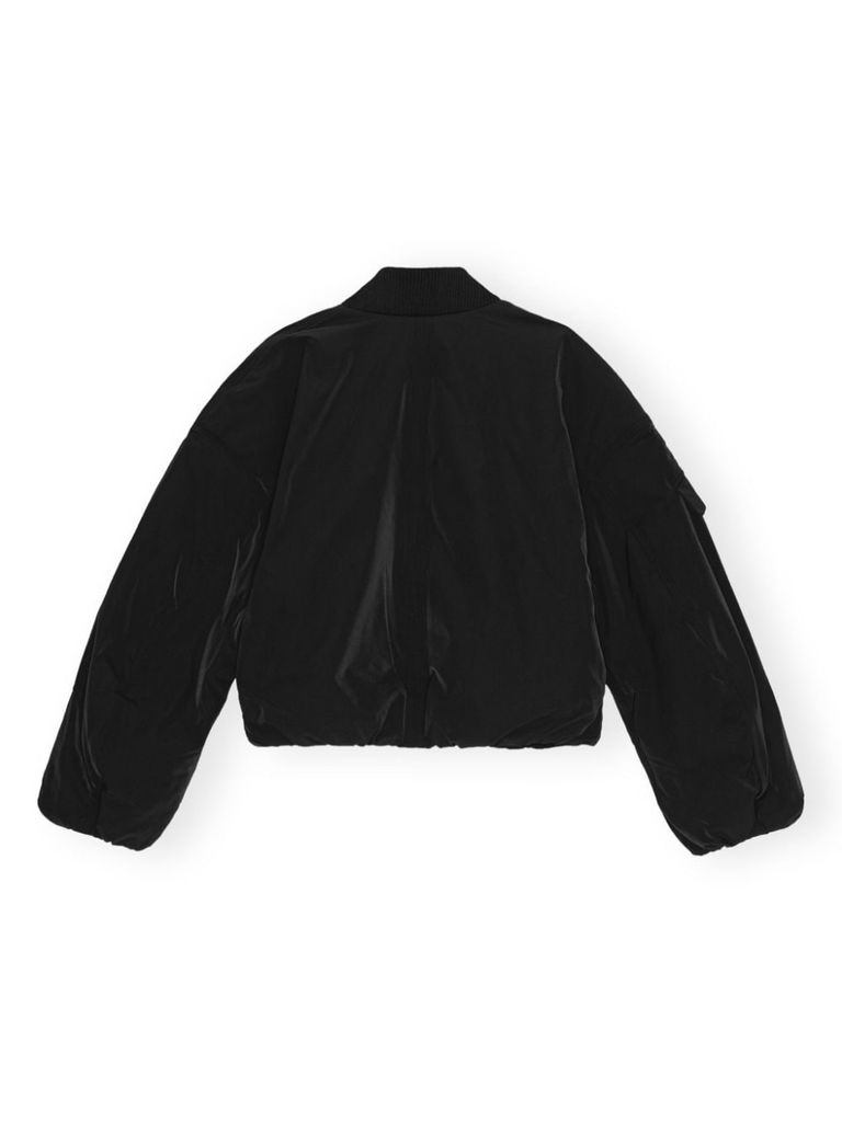 Shop Ganni Bomber Jacket With Low Shoulder Sleeves In Recycled Fabric In Nero