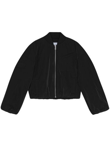 Bomber jacket with low shoulder sleeves in recycled fabric