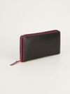 Calf leather wallet with pink contrast stitching