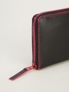 Calf leather wallet with pink contrast stitching