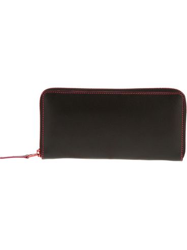 Calf leather wallet with pink contrast stitching