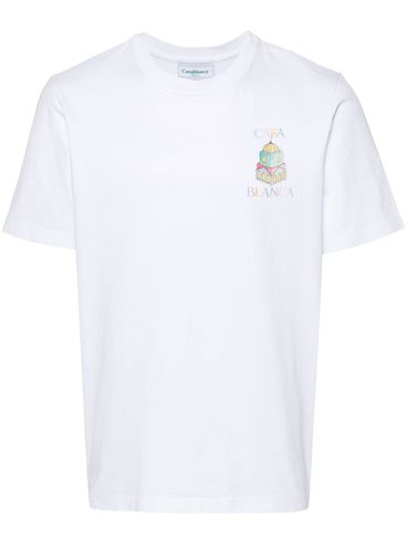 Short-sleeved cotton T-shirt with front print and back print