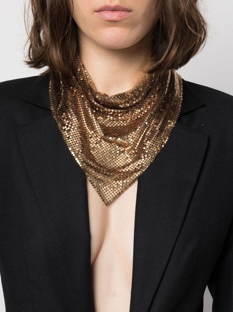 Shop Rabanne 'chainmail' Scarf In Lightweight Pixelated Chain Mesh In Oro