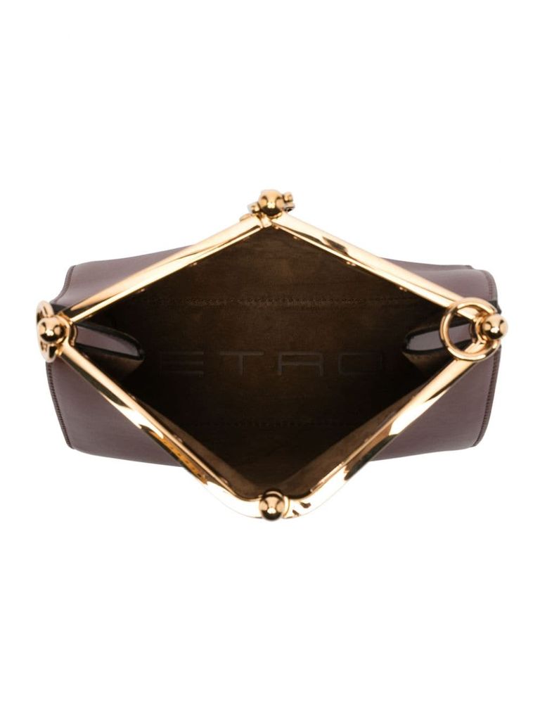 Shop Etro Mini Vela Bag In Brown Calfskin Leather With Logo Tag In Marrone