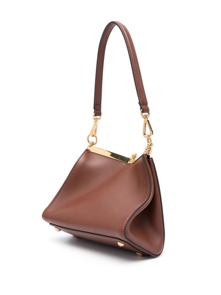 Shop Etro Mini Vela Bag In Brown Calfskin Leather With Logo Tag In Marrone