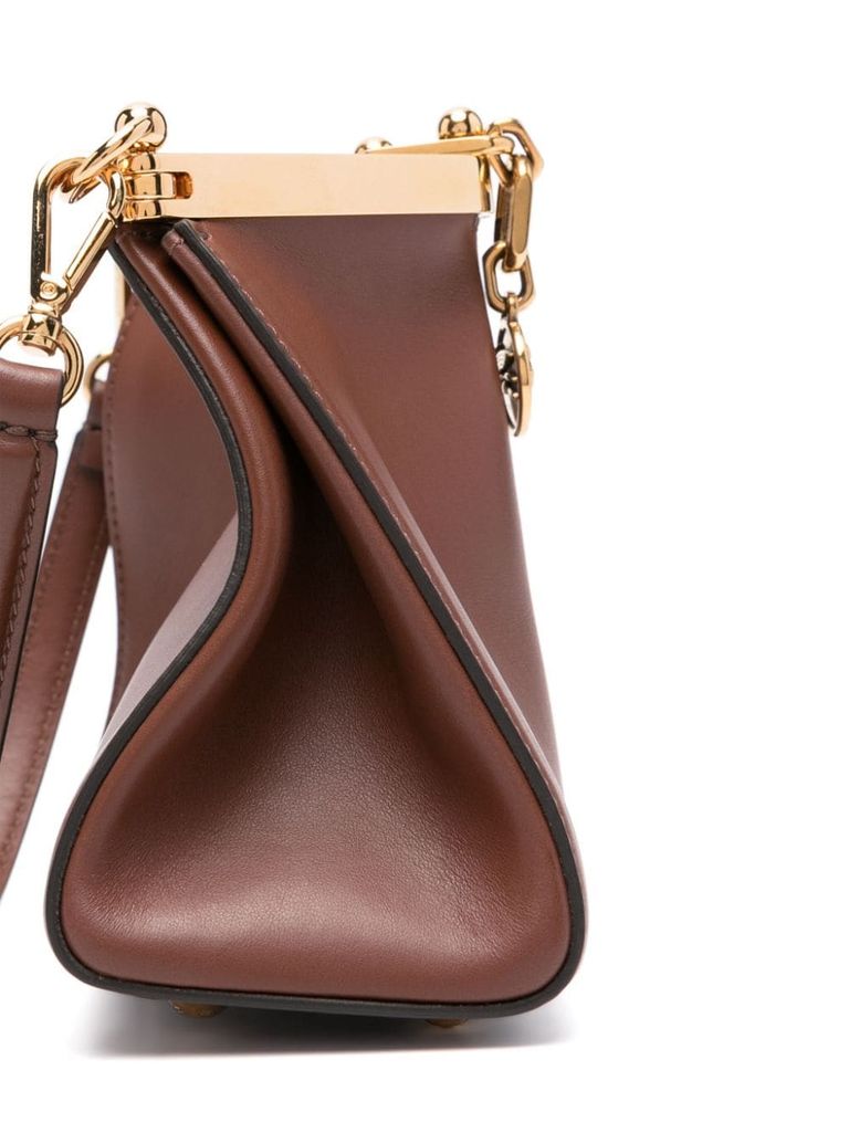 Shop Etro Mini Vela Bag In Brown Calfskin Leather With Logo Tag In Marrone