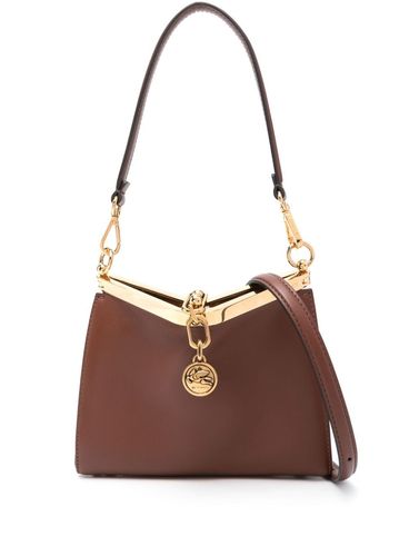 Mini Vela bag in brown calfskin leather with logo tag