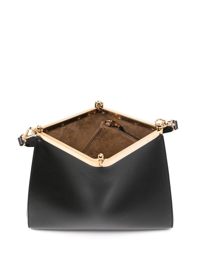 Shop Etro Medium Vela Bag In Calfskin Leather With Internal Mini Pouch In Nero