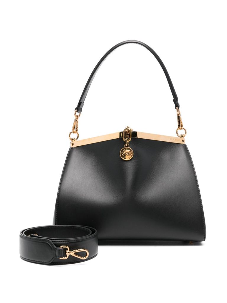 Shop Etro Medium Vela Bag In Calfskin Leather With Internal Mini Pouch In Nero