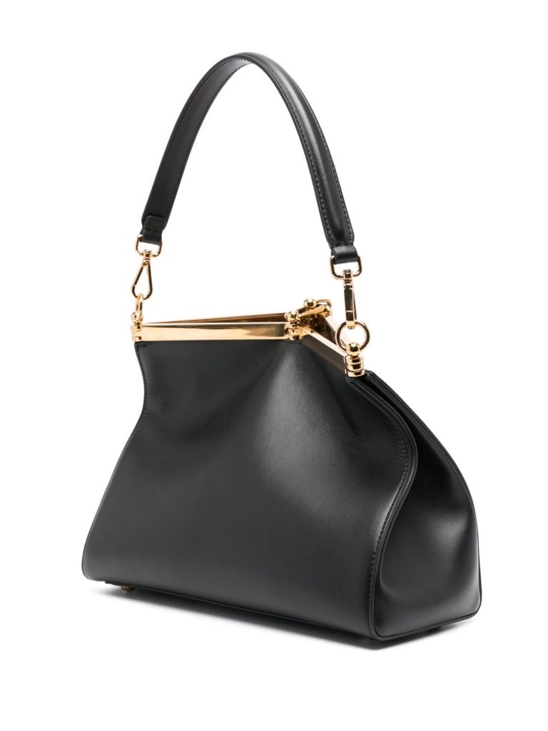 Shop Etro Medium Vela Bag In Calfskin Leather With Internal Mini Pouch In Nero