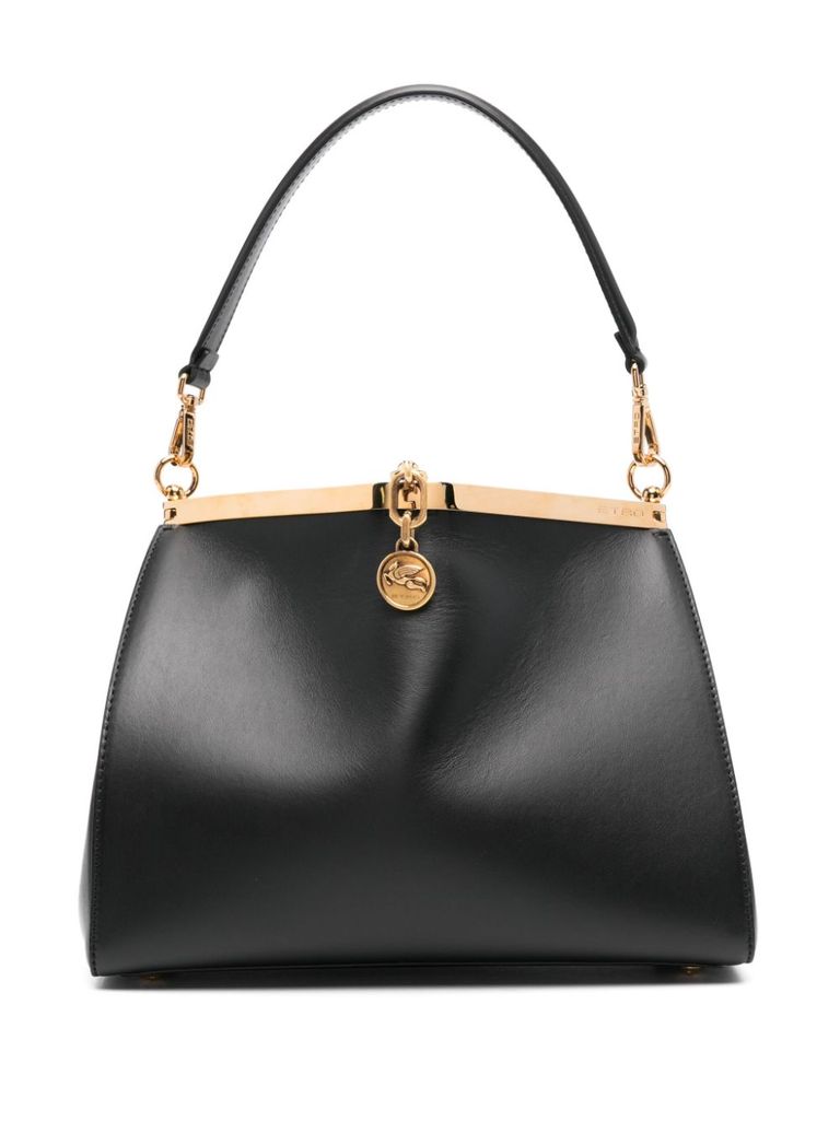 Shop Etro Medium Vela Bag In Calfskin Leather With Internal Mini Pouch In Nero