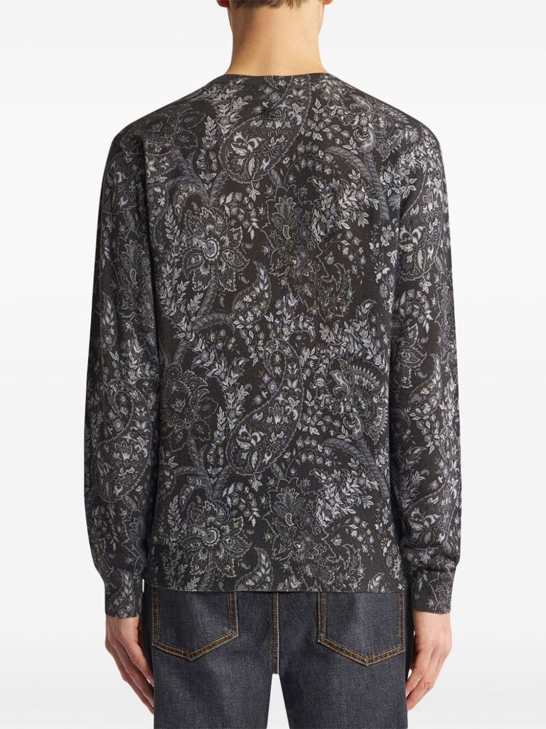 Shop Etro Silk And Cashmere Sweater With Paisley Print In Nero