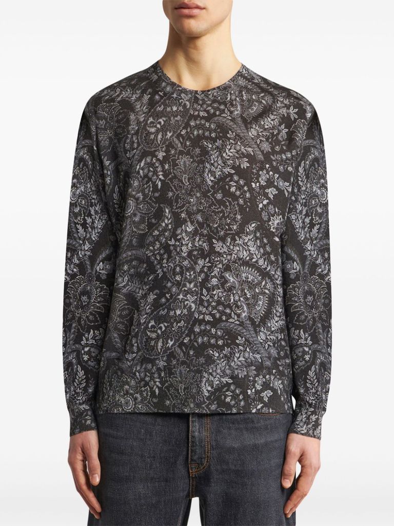 Shop Etro Silk And Cashmere Sweater With Paisley Print In Nero