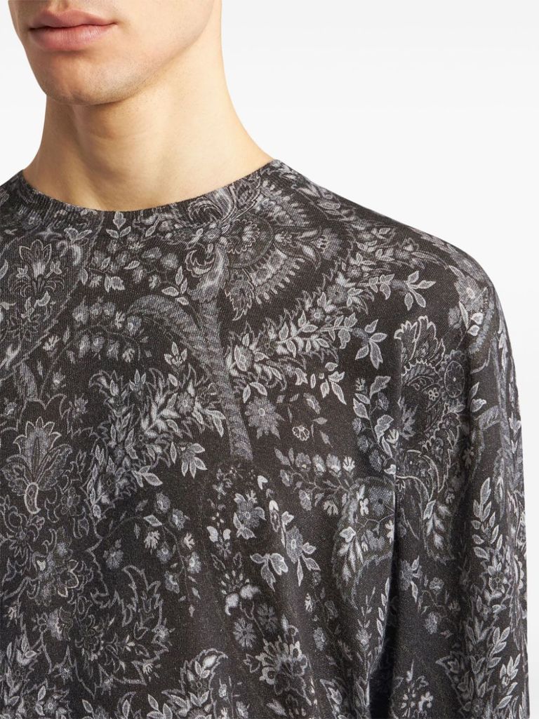 Shop Etro Silk And Cashmere Sweater With Paisley Print In Nero