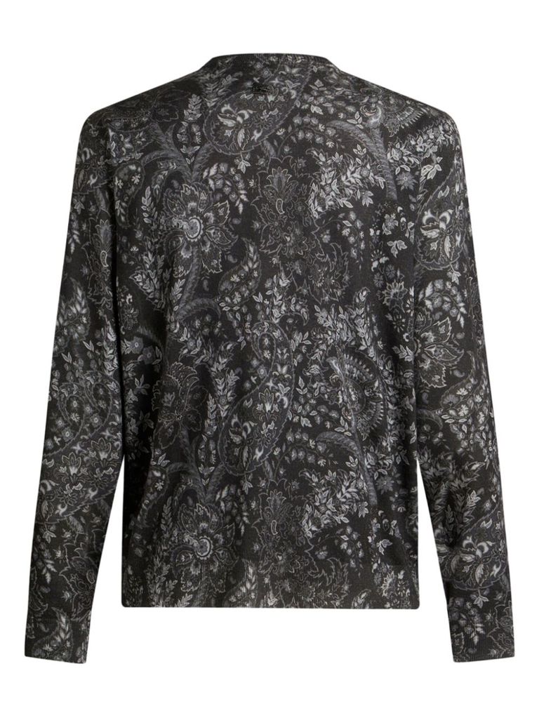 Shop Etro Silk And Cashmere Sweater With Paisley Print In Nero