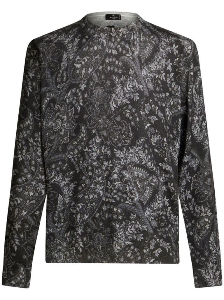 Shop Etro Silk And Cashmere Sweater With Paisley Print In Nero