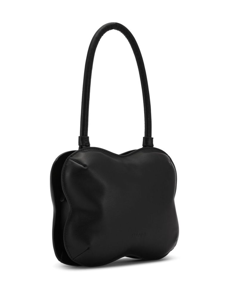 Shop Ganni Large Shoulder Butterfly Bag In Recycled Leather In Nero