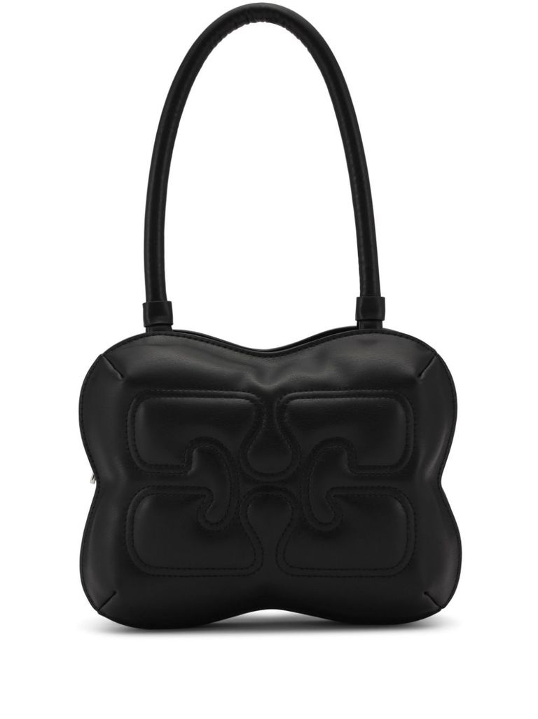 Shop Ganni Large Shoulder Butterfly Bag In Recycled Leather In Nero