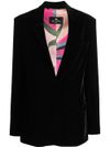 Single-breasted velvet blazer with V-neckline