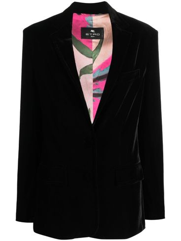 Single-breasted velvet blazer with V-neckline