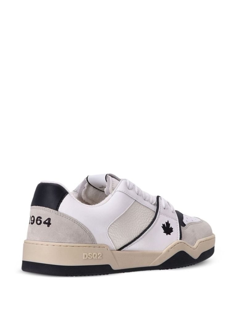 Shop Dsquared2 Spiker Sneakers In Calf Leather With Embroidered Maple Leaf. In Bianco