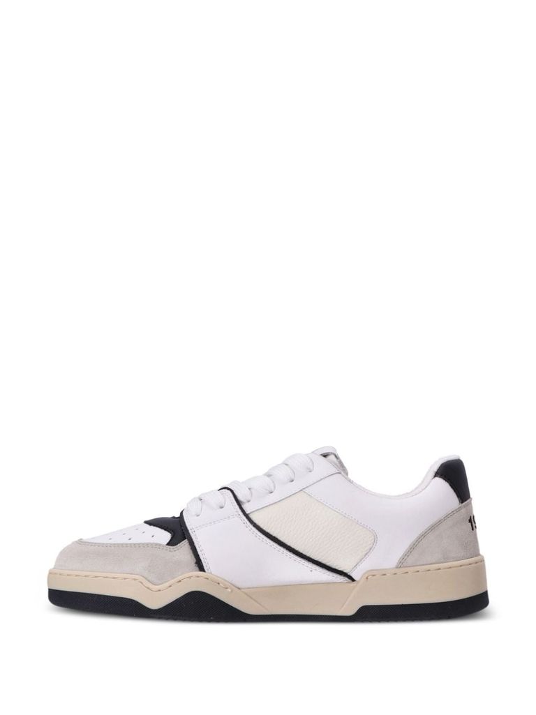 Shop Dsquared2 Spiker Sneakers In Calf Leather With Embroidered Maple Leaf. In Bianco