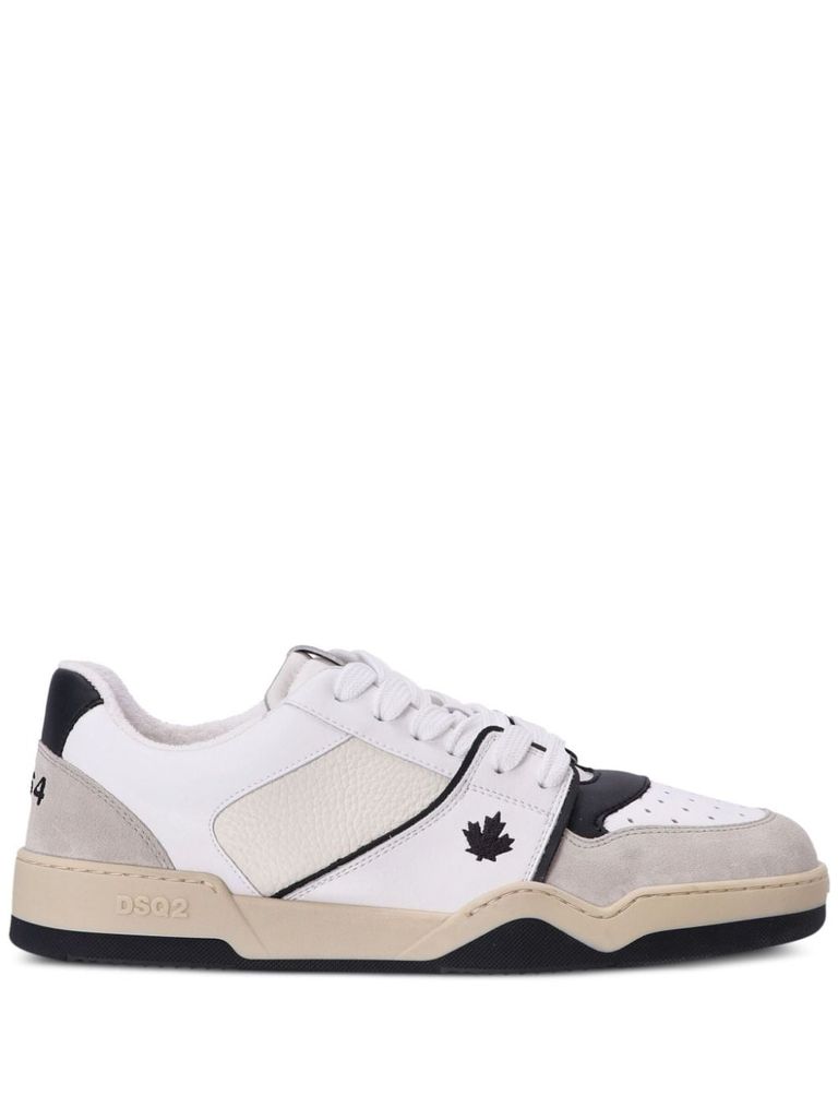 Shop Dsquared2 Spiker Sneakers In Calf Leather With Embroidered Maple Leaf. In Bianco