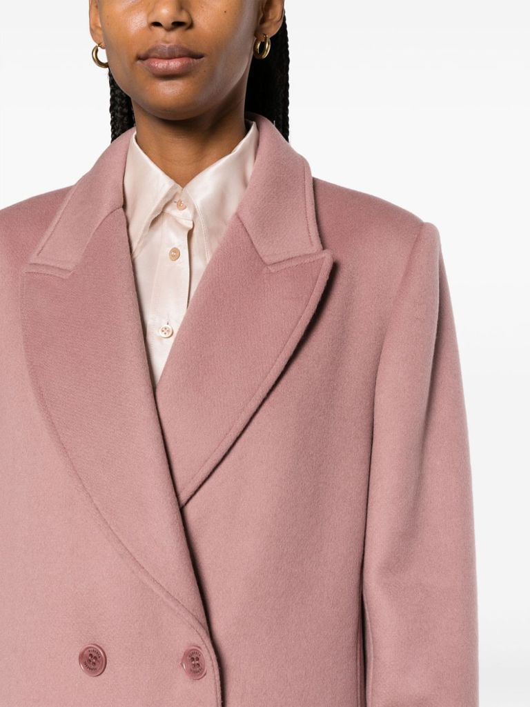 Shop Alberta Ferretti Double-breasted Long Coat In Virgin Wool And Cashmere In Rosa