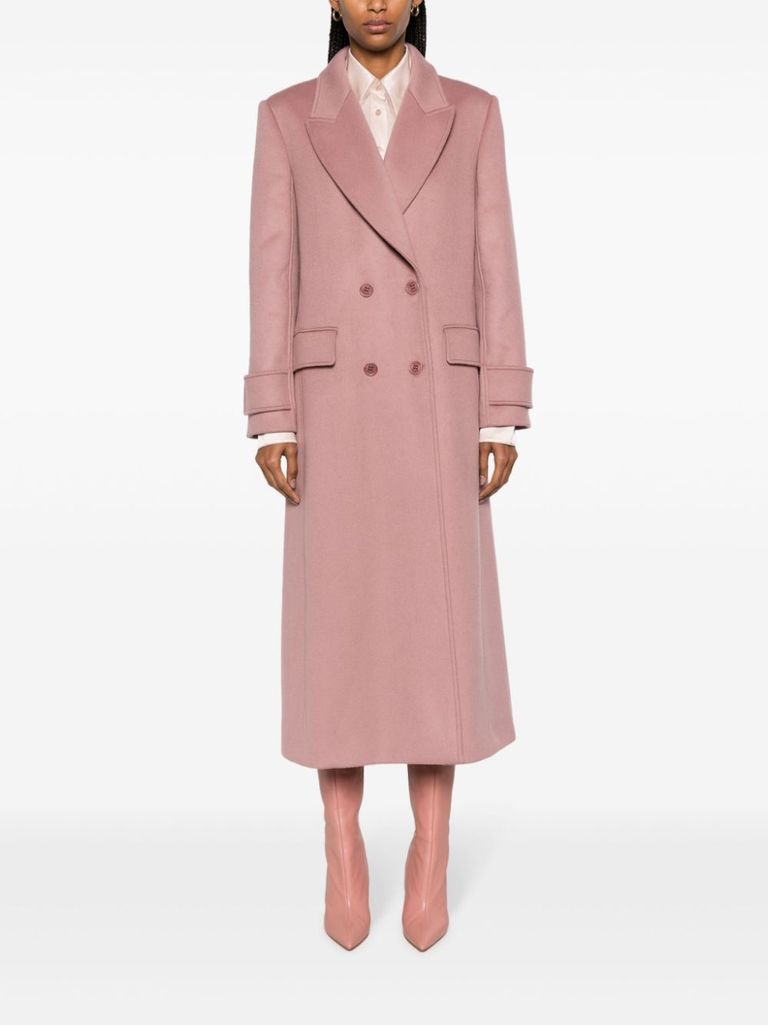 Shop Alberta Ferretti Double-breasted Long Coat In Virgin Wool And Cashmere In Rosa