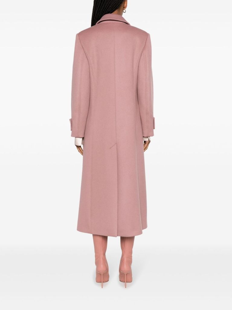 Shop Alberta Ferretti Double-breasted Long Coat In Virgin Wool And Cashmere In Rosa