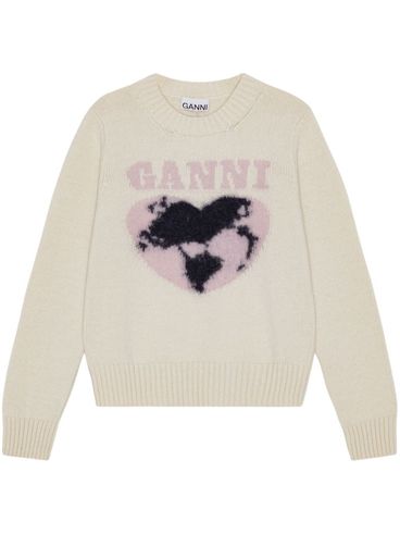 Wool sweater with front heart and logo