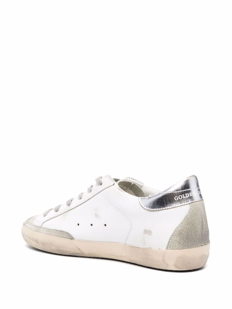 Shop Golden Goose White Super-star Sneakers In Calf Leather With Silver Heel In Bianco