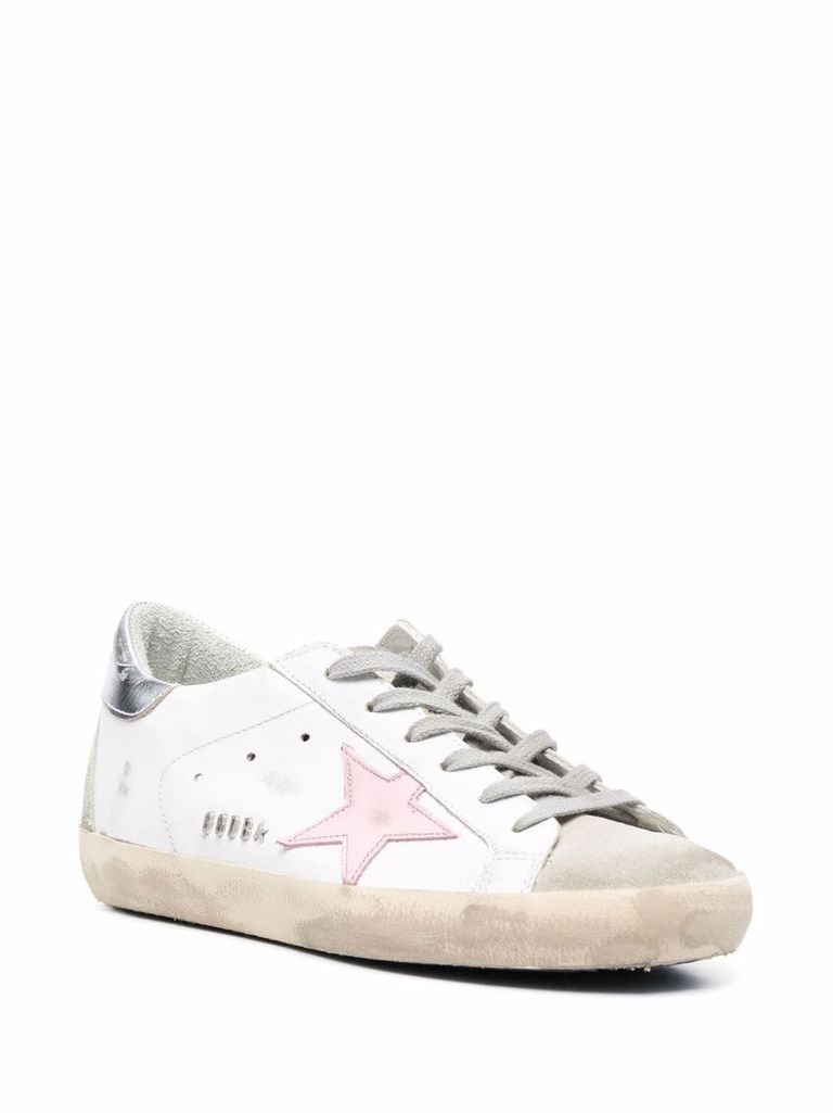 Shop Golden Goose White Super-star Sneakers In Calf Leather With Silver Heel In Bianco