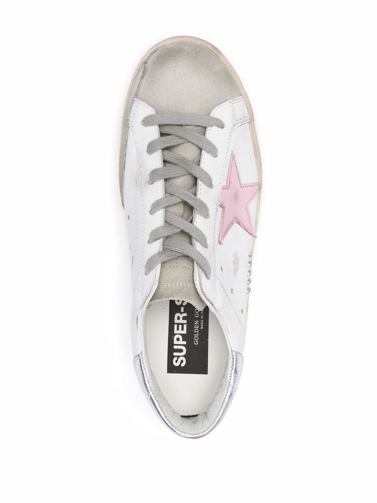 Shop Golden Goose White Super-star Sneakers In Calf Leather With Silver Heel In Bianco