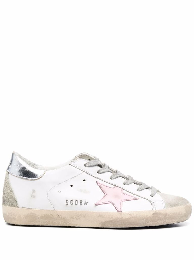 Shop Golden Goose White Super-star Sneakers In Calf Leather With Silver Heel In Bianco