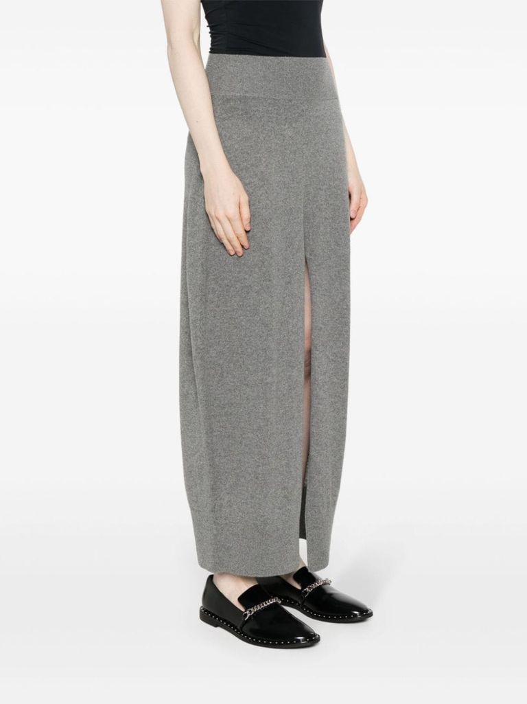 Shop Stella Mccartney Midi Skirt In Cashmere And Wool With Ribbed Design And Slits In Grigio