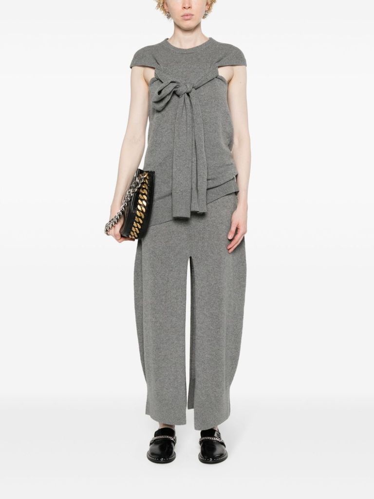 Shop Stella Mccartney Midi Skirt In Cashmere And Wool With Ribbed Design And Slits In Grigio