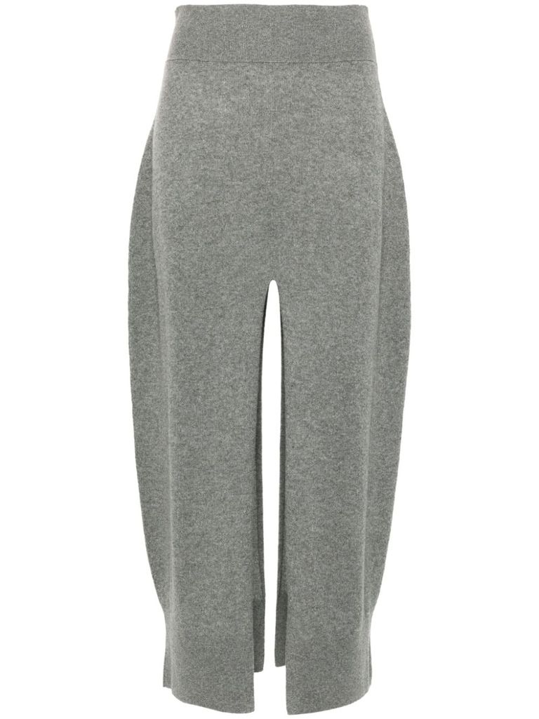 Shop Stella Mccartney Midi Skirt In Cashmere And Wool With Ribbed Design And Slits In Grigio