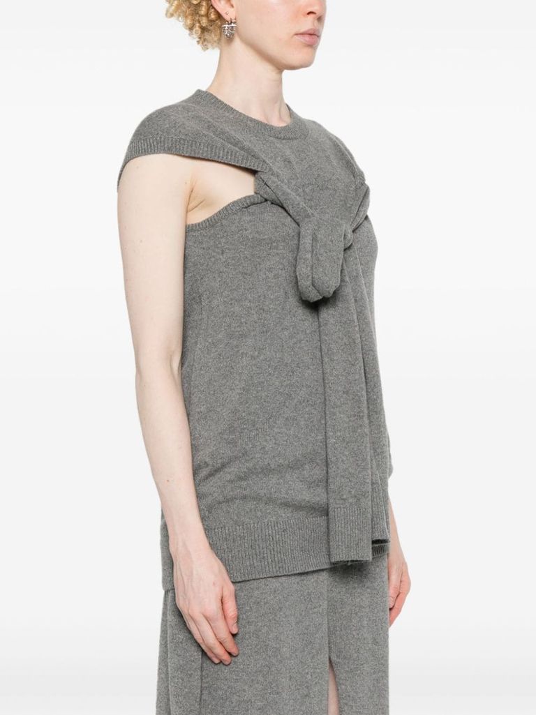 Shop Stella Mccartney Knit Top In Recycled Cashmere And Wool With Front Bow In Grigio