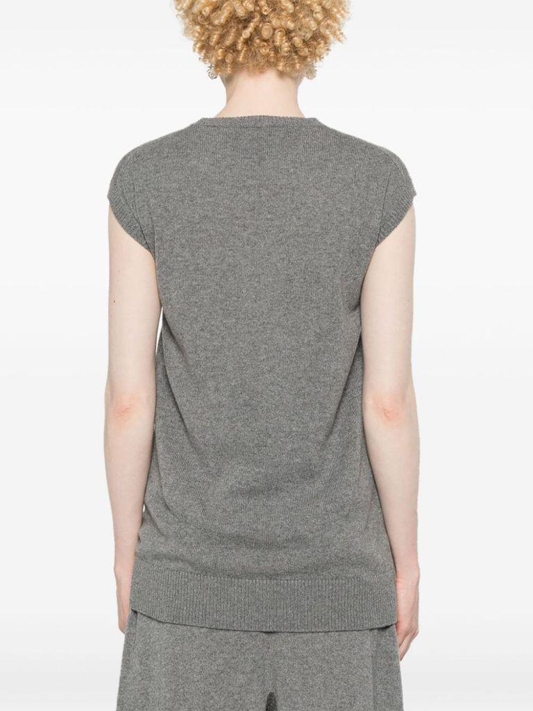 Shop Stella Mccartney Knit Top In Recycled Cashmere And Wool With Front Bow In Grigio